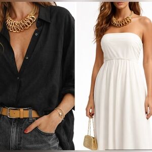 NWT Gold Statement Collar Necklace | Chunky Mesh Chain | Bold Sculptural Modern